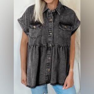Umgee Raw Hem Button Down Shirt